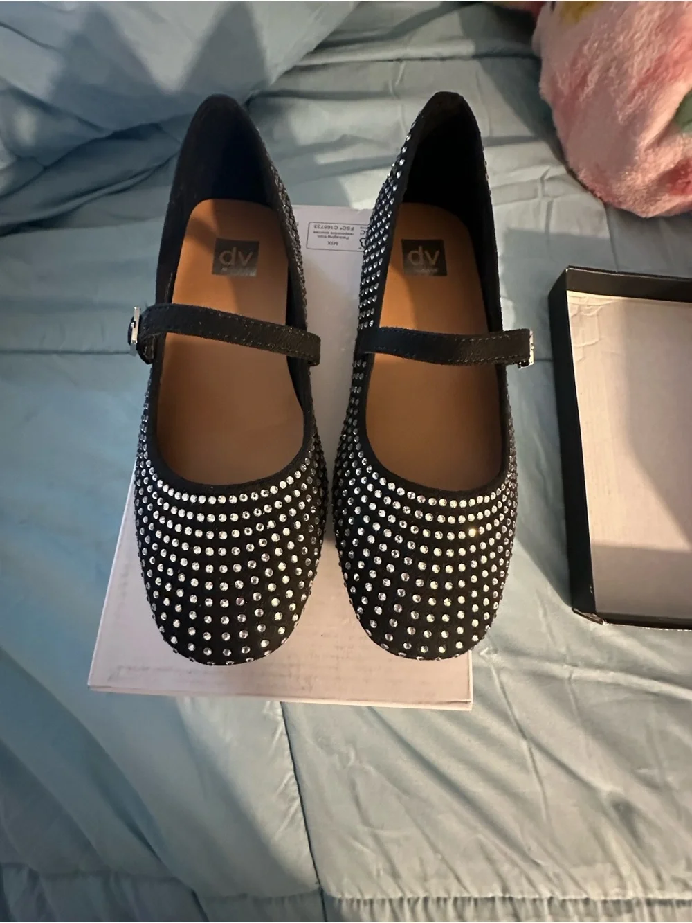 DV by Dolce Vita Girls Black Mary Jane Flats with Silver Rhinestones